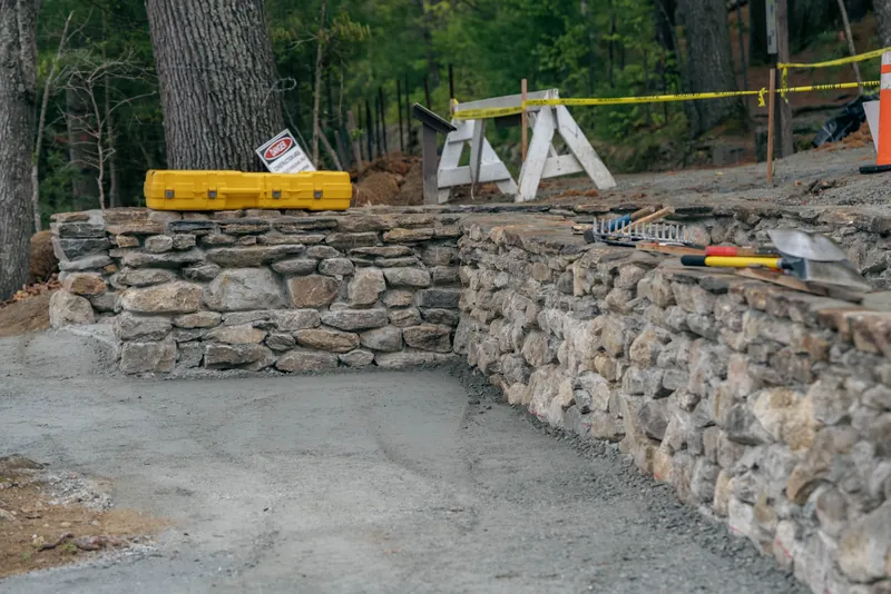 Rebuilt fieldstone wall