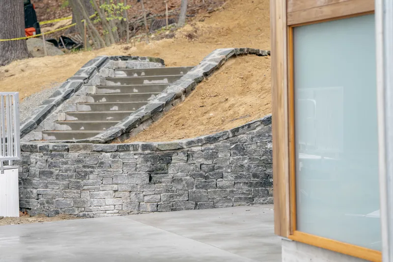 Stone steps and cheek walls